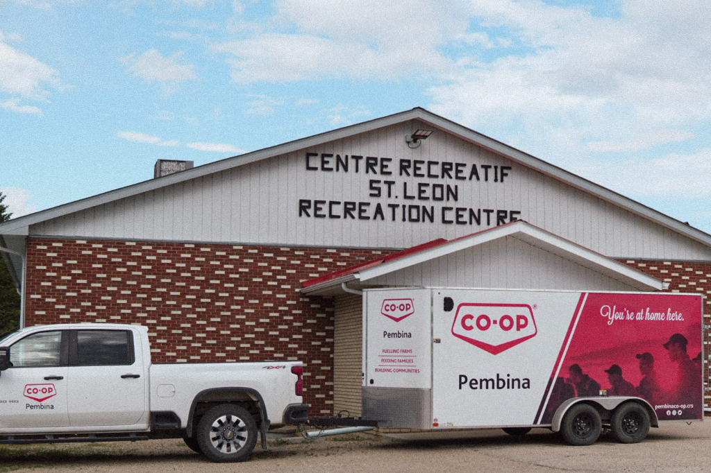 Pembina Co-op BBQ Trailer in front of the St. Leon Recreation Centre